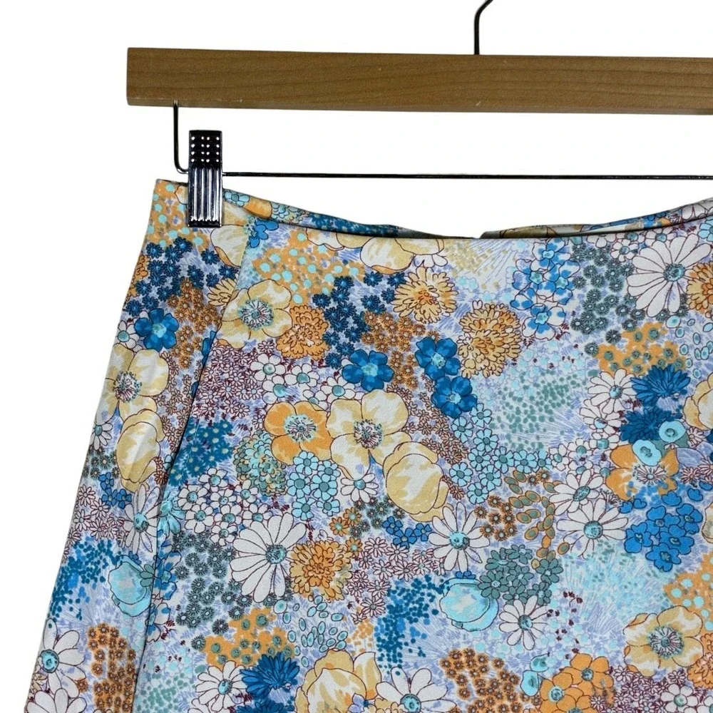 Altar'd State Retro Floral A-Line Mini Skirt Blue Orange Boho Mod 70s Size S